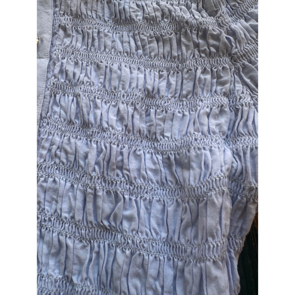 J.Crew Blue Smocked Short Sleeve Button Up Top Gold Crest Buttons XXS - Picture 3 of 8